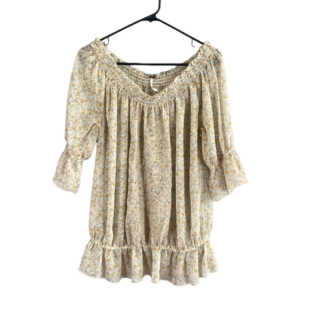Free People Yellow
Floral Wide Neck Embroidered Boho Blouse Women Sz XS